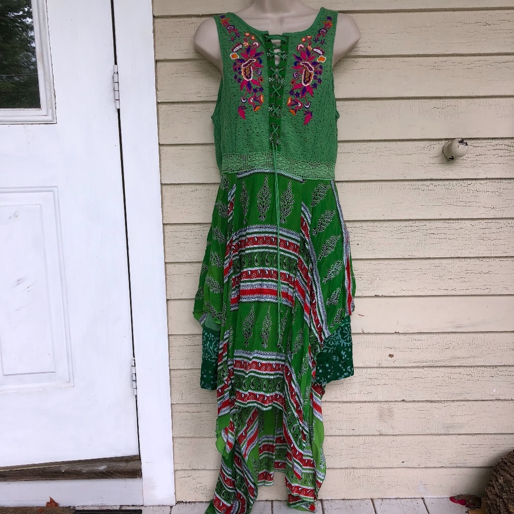 SOHO CHICK rayon lace front asymmetrical dress